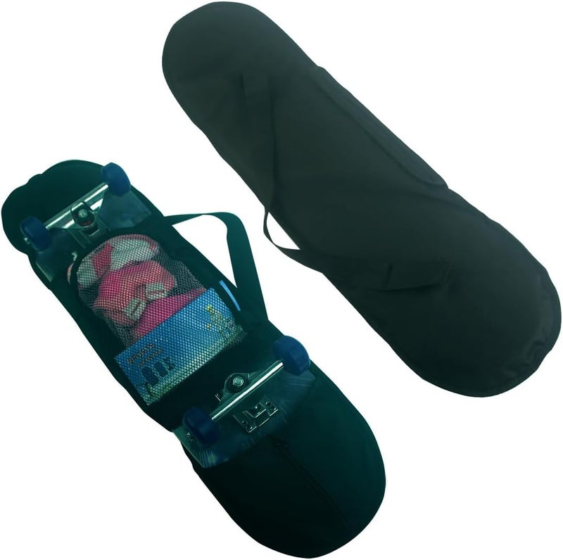 SquEqu Skateboard Bag Backpack 31'' Slim Foldable Nylon Skate Board Carry Bags with Gloves Pouch Portable Longboard Handy Storage Organizer with Adjustable Strap for Travel Outdoor Skating Skateboards - Image 3